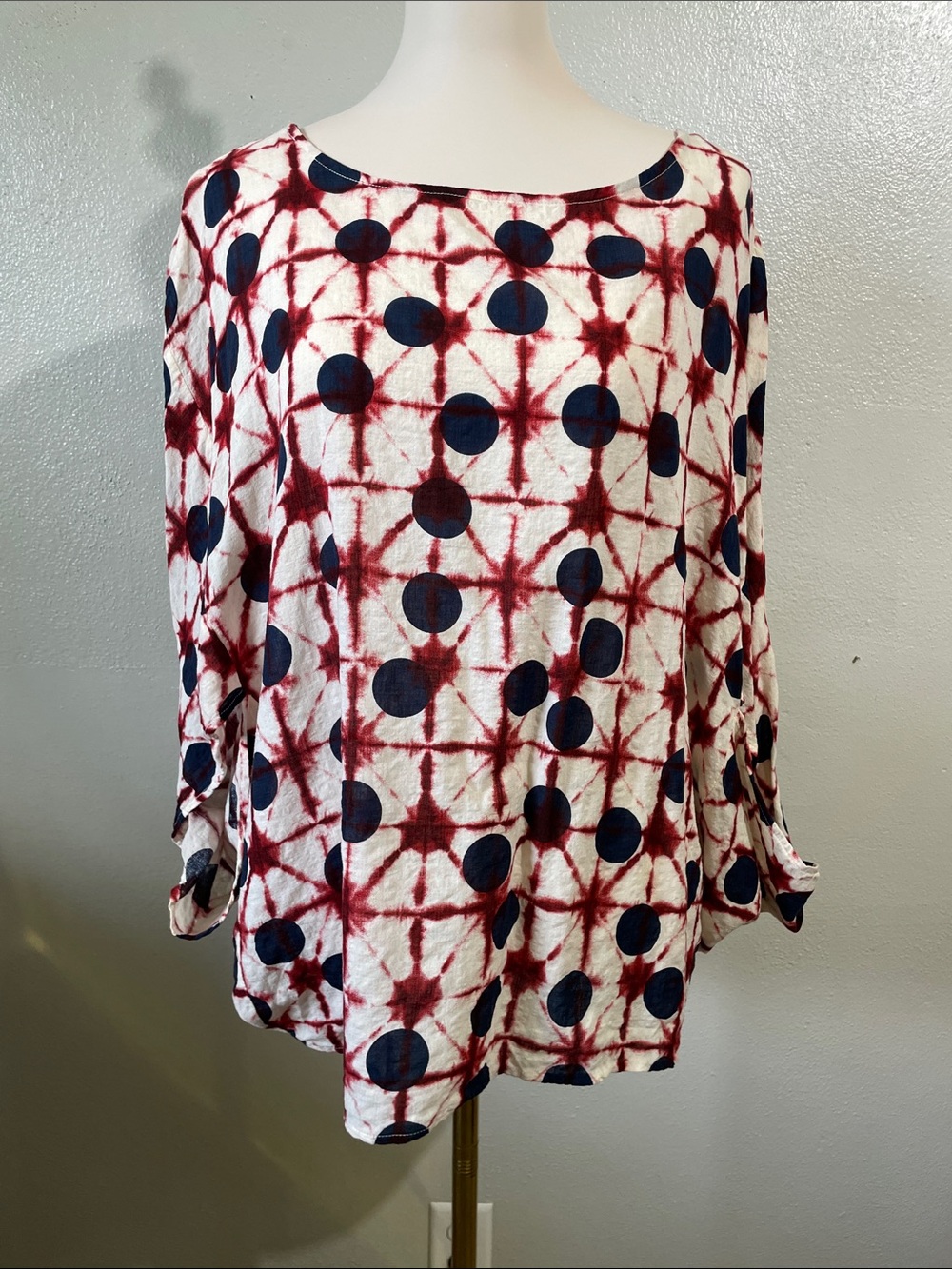 Abstract Dot Batwing Top Tie Dye Artwear Oversized 3/4 Sleeve SIMPLE XL X-Large